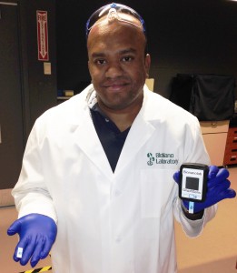 Suresh Neethirajan, Ph.D., P.Eng. University of Guelph with the GryphSens device